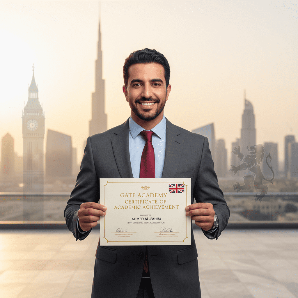  Gate Academy Dubai showcasing UK-accredited programs across UAE, Saudi Arabia, and Gulf countries. 